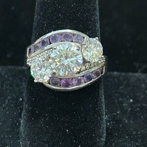JTV 3-Stone “Diamond” and Amethyst Ring